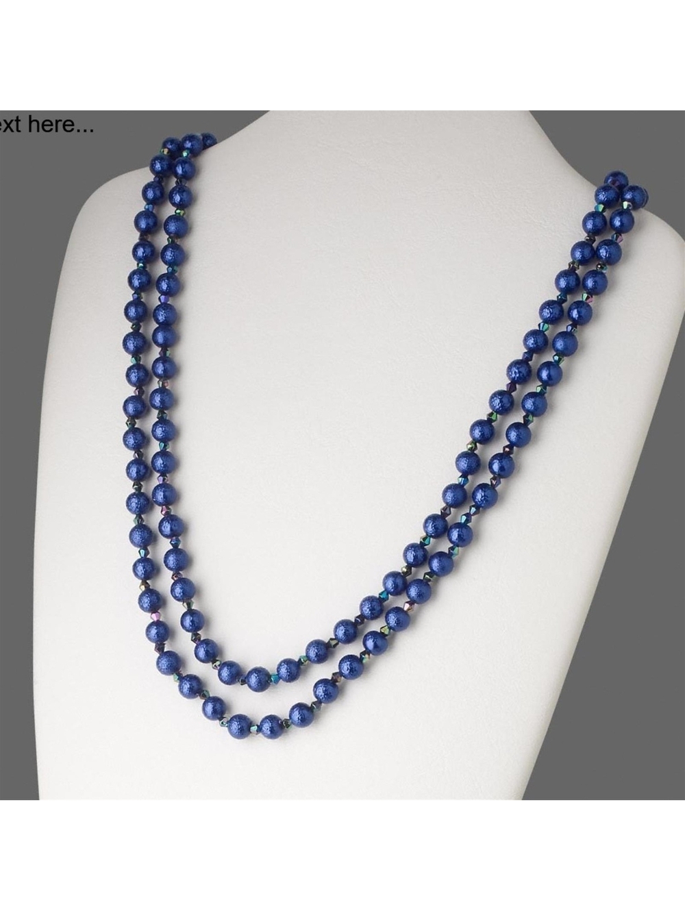 Retro Textured Bumpy Glass Pearl Beads Long Opera Length Necklace Cobalt Blue